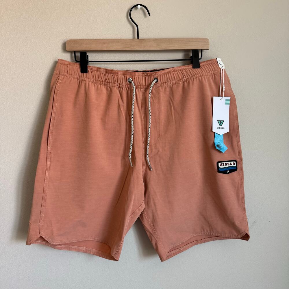 NWT Vissla Solid Sets Ecolastic Board Shorts Mens Size Large Salmon Pink Beach